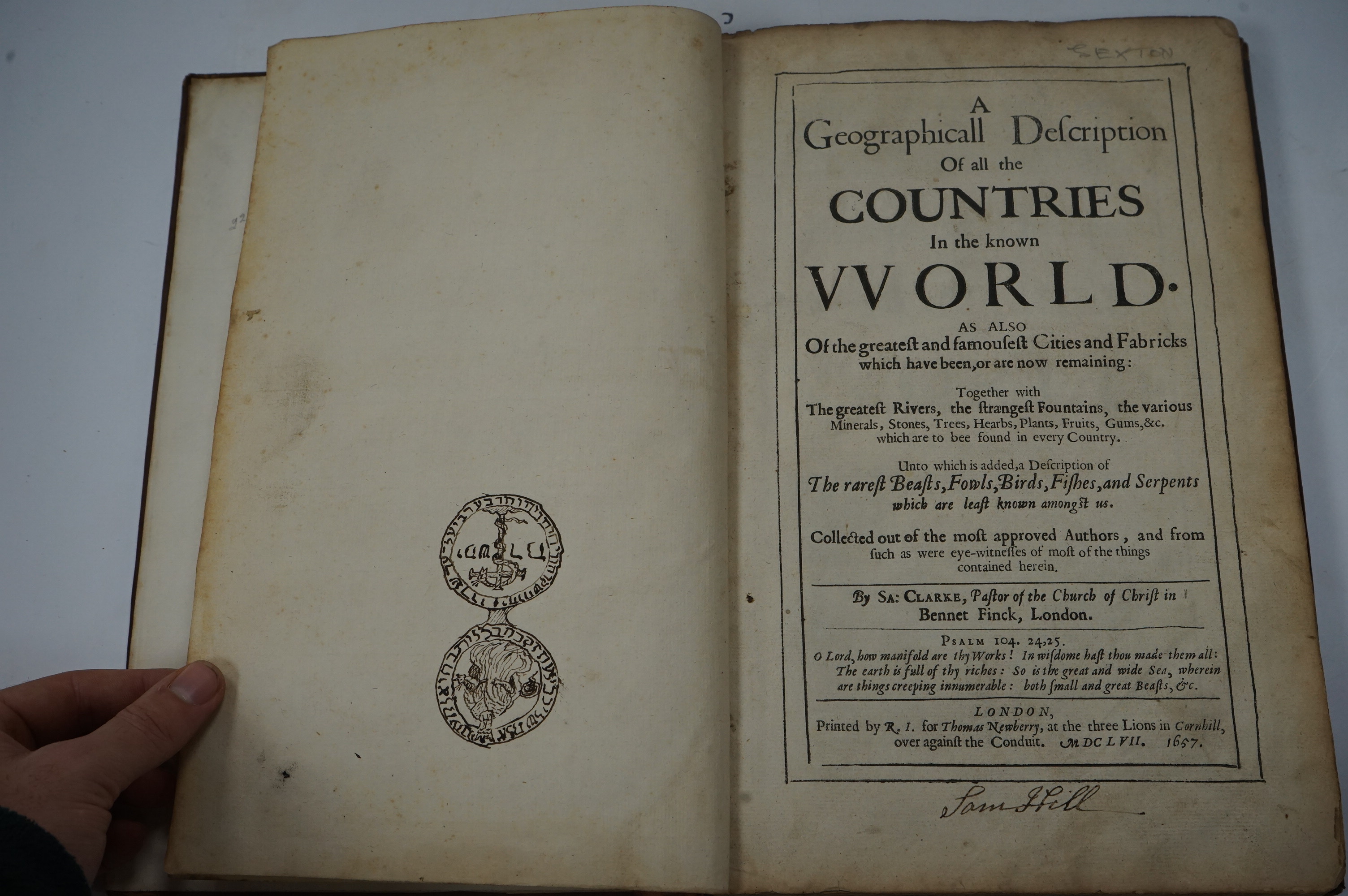 Clarke, Samuel - A Geographical Description of all the Countries in the Known World. As also of the greatest and famouest cities and fabricks which have been, or are now remaining ... First Edition. headpiece decorations